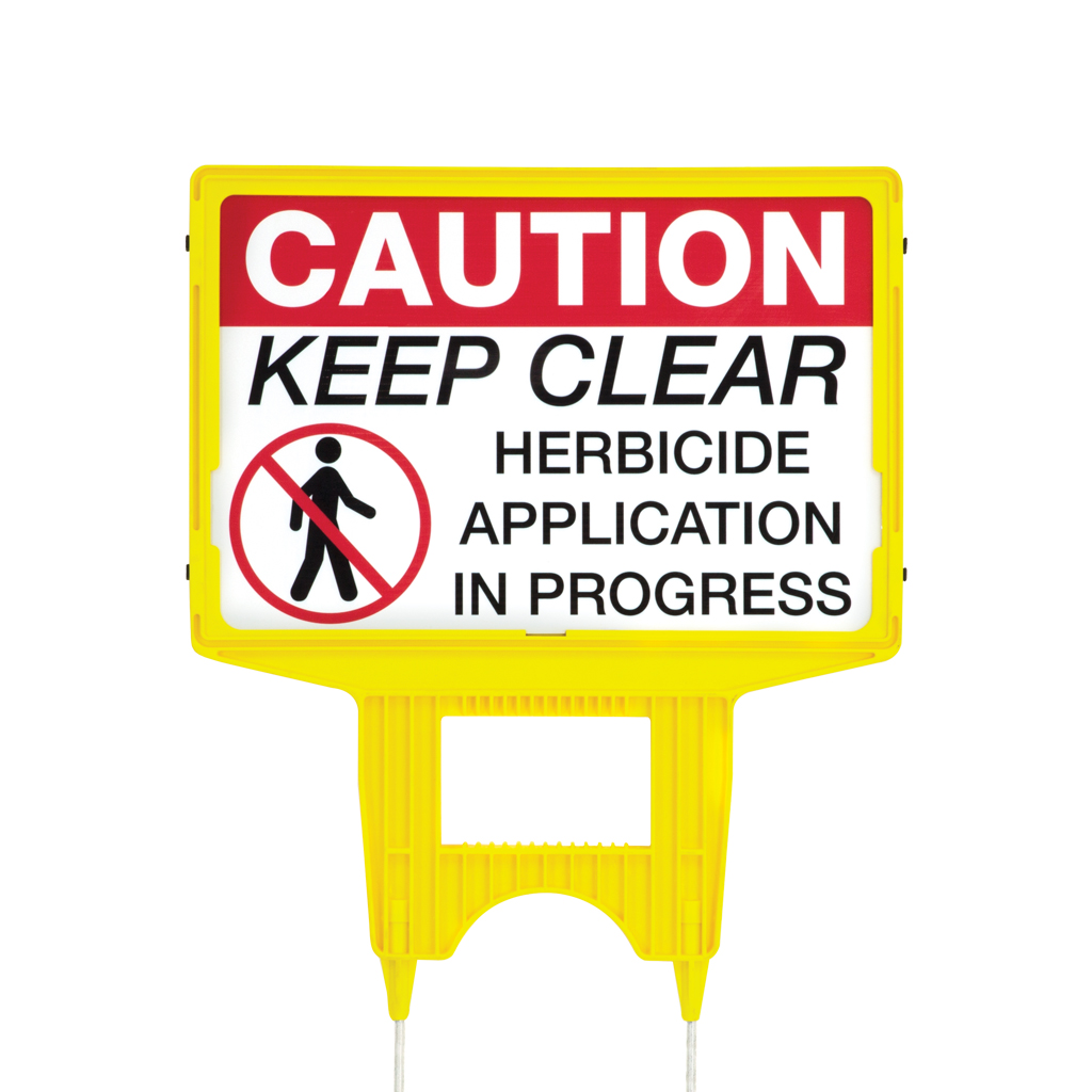 CAUTION KEEP CLEAR HERBICIDE APPLICATION IN PROGRESS WARNING SIGN STRONG PLASTIC