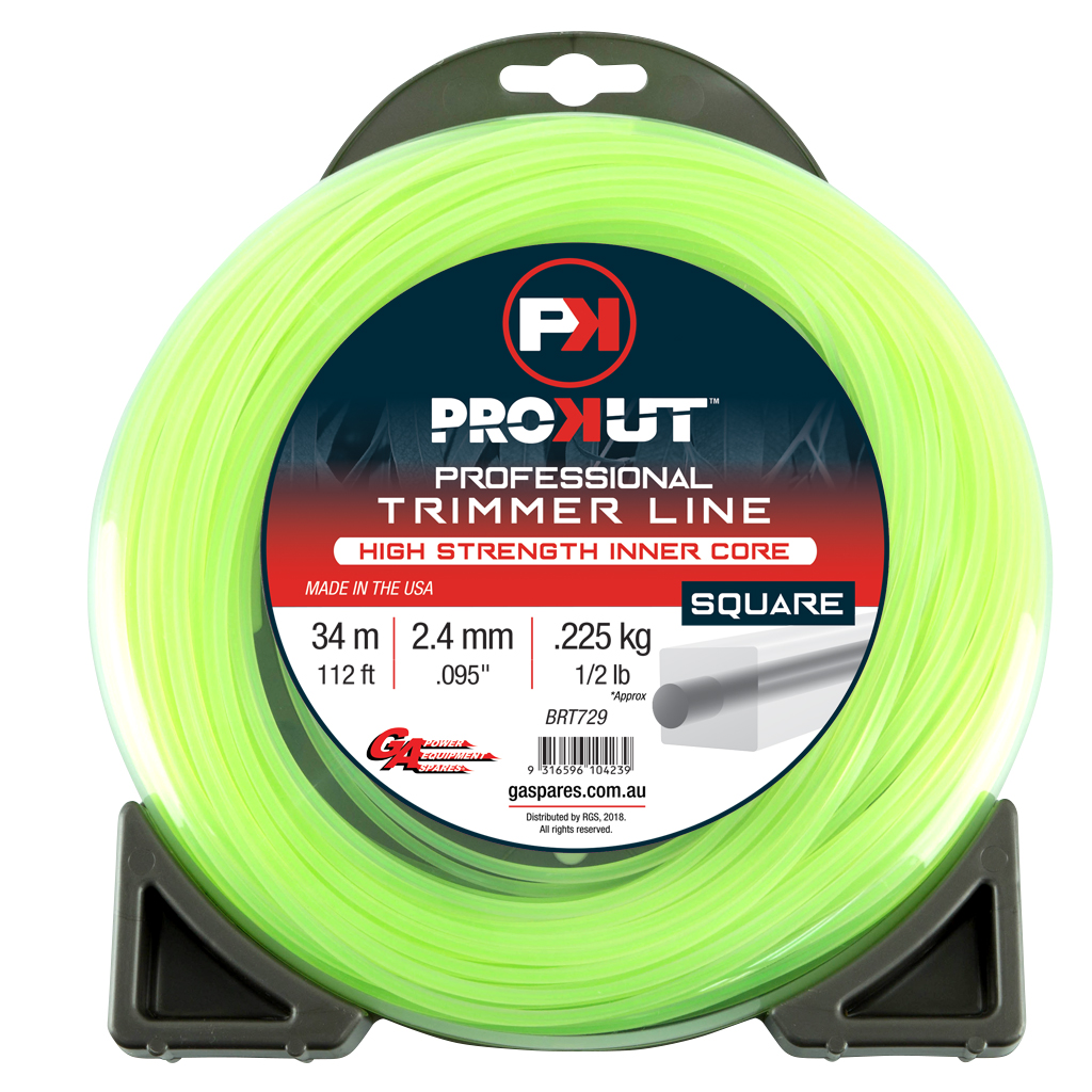 PROKUT TRIMMER LINE SQUARE GREEN .095 2.4MM 1/2 LB 34M DONUT